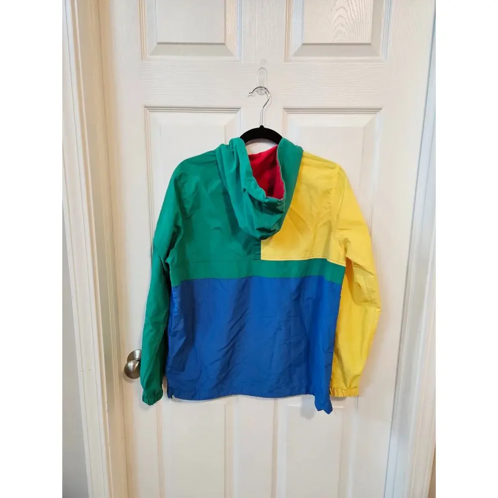 Teddy Fresh Colorblock Pullover Windbreaker Jacket Hooded Blue Yellow Size S